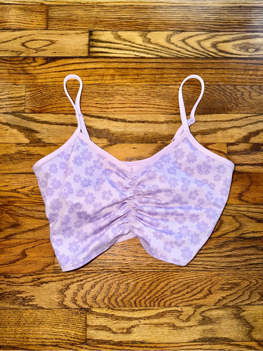 PINK Victoria's Secret | PINK Active Lavender Floral Ruched Camisole Bra